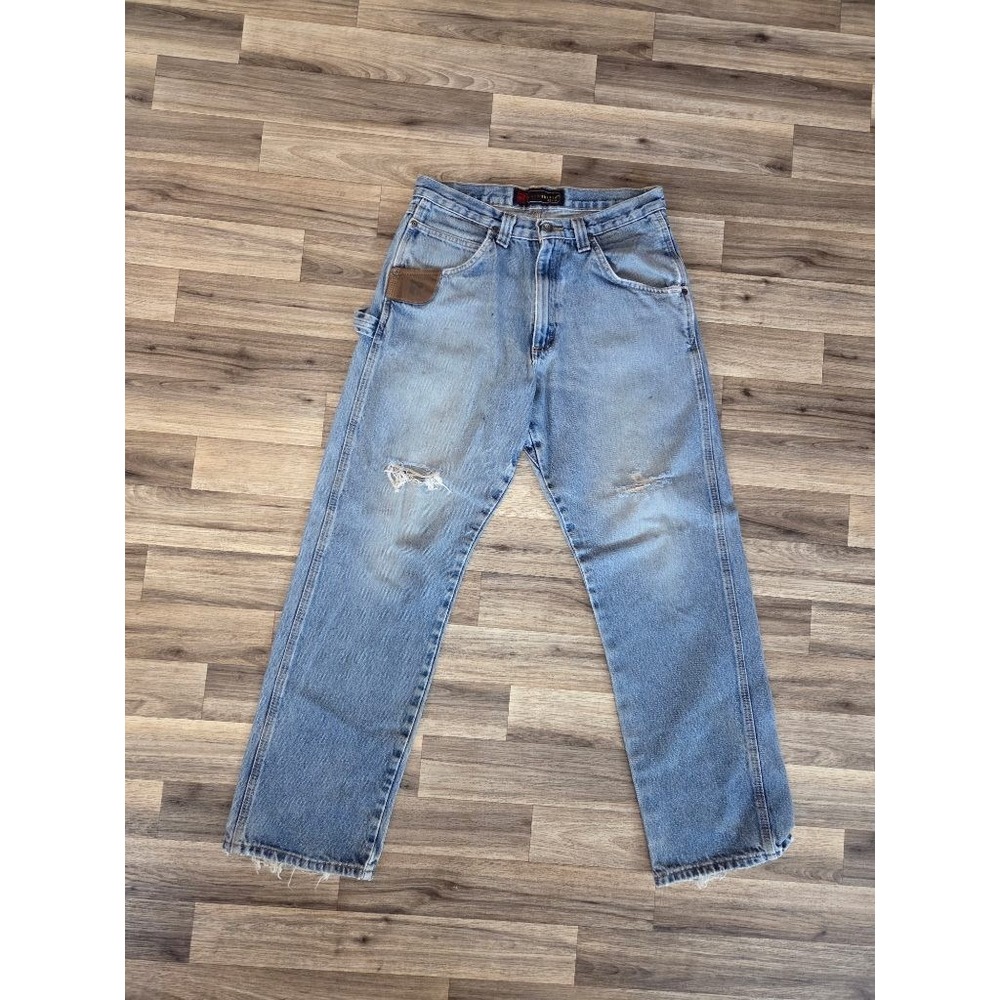 Wrangler Riggs Workwear Carpenter Jeans Distressed Light Wash Grunge Baggy 31x30